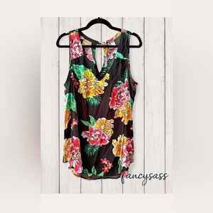 Old Navy Black Tank Top with Colorful Floral Print